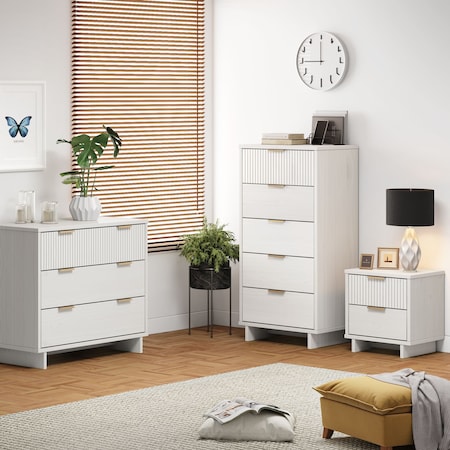 Manhattan Comfort Granville White 5-Drawer Tall Dresser, 3-Drawer Standard Dresser and 2-Drawer Nightstand, Set of 3 GRAN051